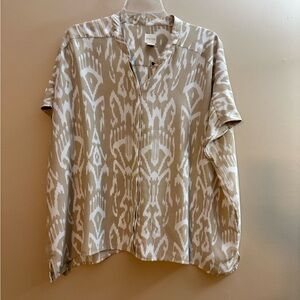 Chico's Beige and White Casual Button Down Shirt